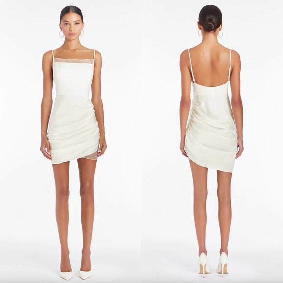 Amanda Uprichard LONDON Dress - Ivory - Mini Dress - Square Neck - Size Large - Picture 1 of 9
